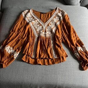 American Eagle Outfitters Terracotta Embroidered Blouse